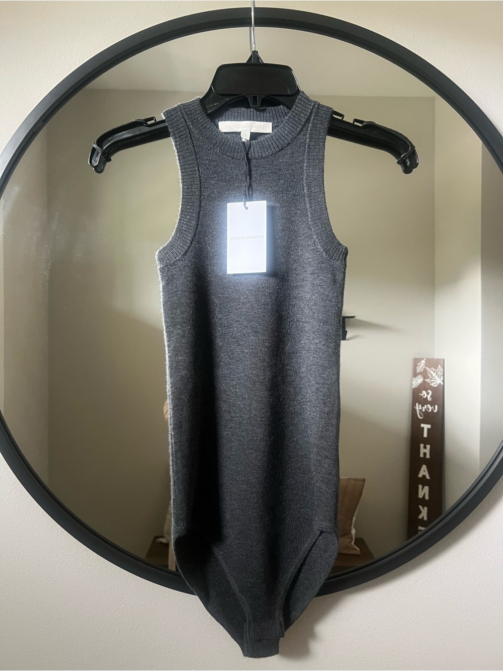 NakedCashmere Charcoal Crewneck Sleeveless Bodysuit. XS. NWT.